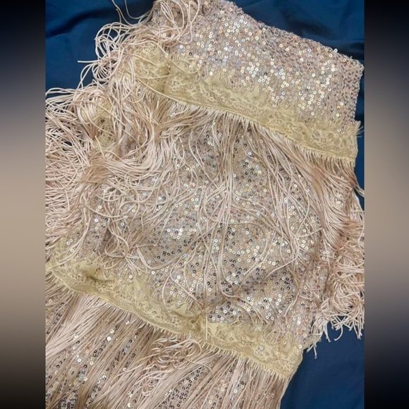 Champagne Gold Sequin & Fringe Cami Bodycon Mini Party Dress - Picture 11 of 16